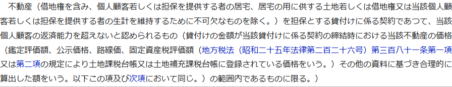 e-Gov法令検索に表示された貸金業法施行規則10条の21第1項第6号の条文。不動産を担保とする貸付けに係る契約のうち居宅などを除くと書かれている