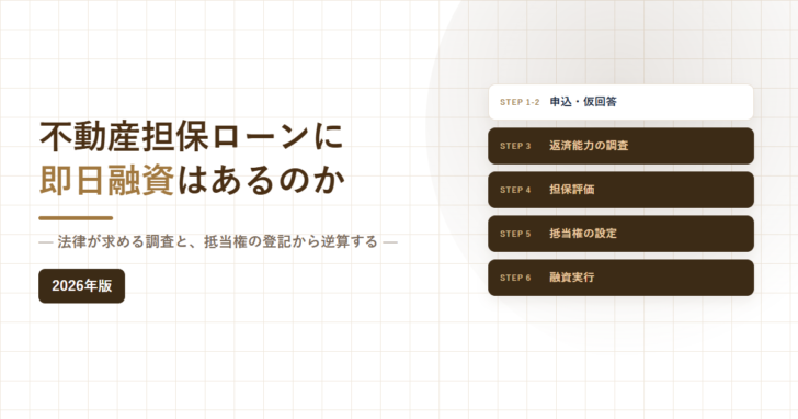 不動産担保ローンに即日融資はあるのかと書かれたアイキャッチ画像