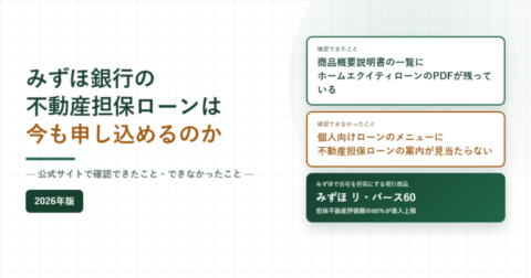 みずほ銀行の不動産担保ローンは今も申し込めるのか、公式サイトで確認できたこと・できなかったことと書かれたアイキャッチ画像
