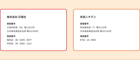 ニチデン公式サイトのフッターに表示された登録番号の画面
