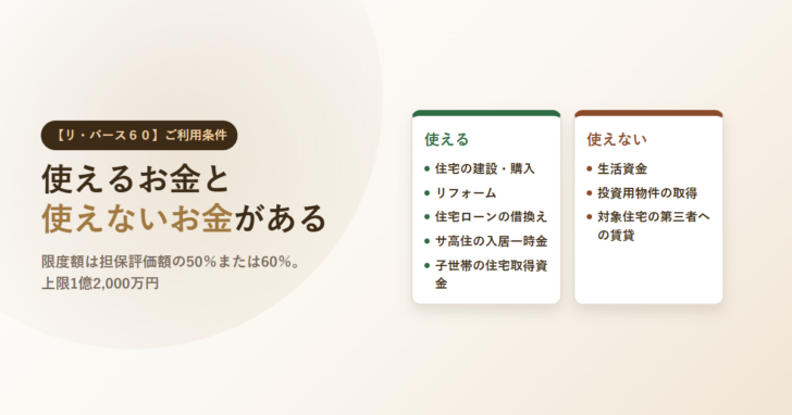 リ・バース60で使える資金5つと使えない資金3つを左右に並べたアイキャッチ