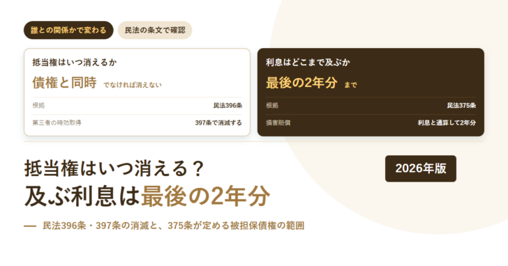 抵当権の消滅時効と被担保債権の範囲を条文ごとに並べたアイキャッチ